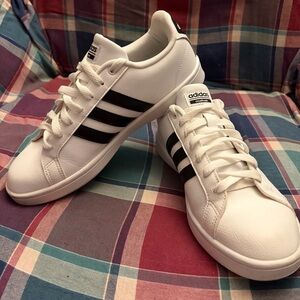 adidas White and Black Low-Top Lace-Up Cloudfoam Sneakers